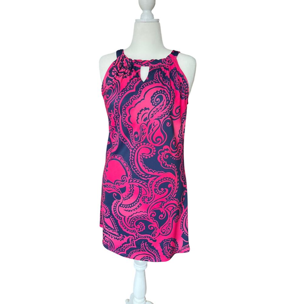 Aryeh Pink and Navy Paisley Dress, size medium